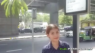 Ultra-cute Asian teenage gets persuaded in burnish apply street